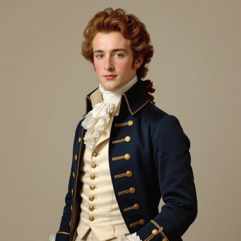 Young Marquis de Lafayette in 18th-Century Military Attire