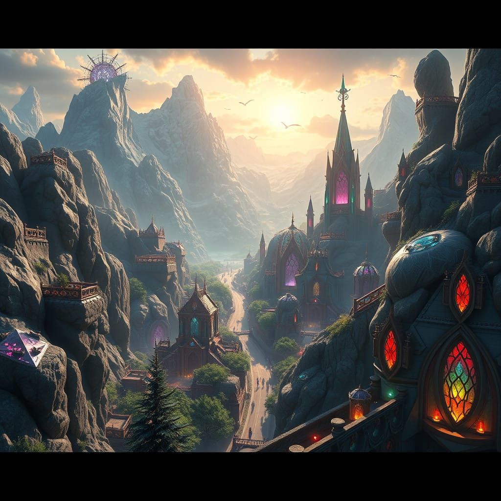 Surreal Gemstone Metropolis in Deep Fantasy Colors