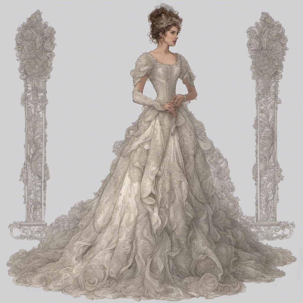 Extravagant Ornate Wedding Gown on Young Woman