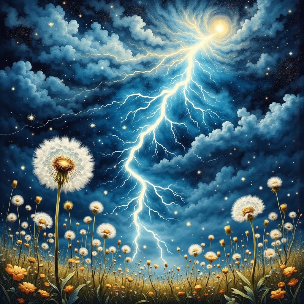 Dandelion Cloud Thunderstorm in Neurographic Style