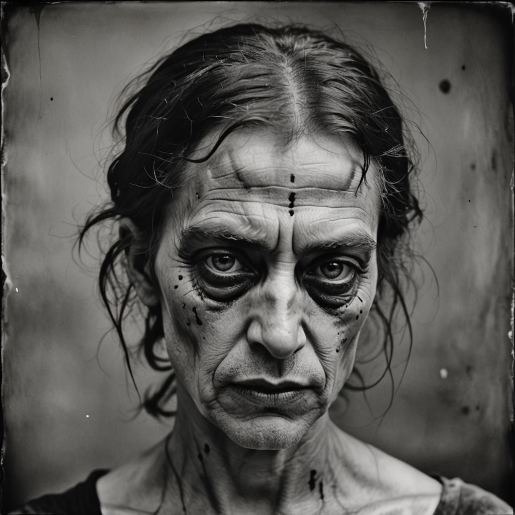 Gothic Portrait in Black and White with Scratched Marks