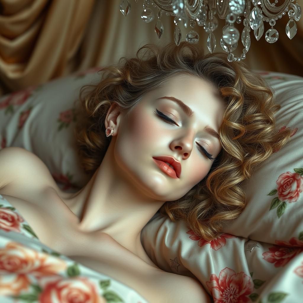 Serene Woman in Opulent, Hyperfeminine Setting