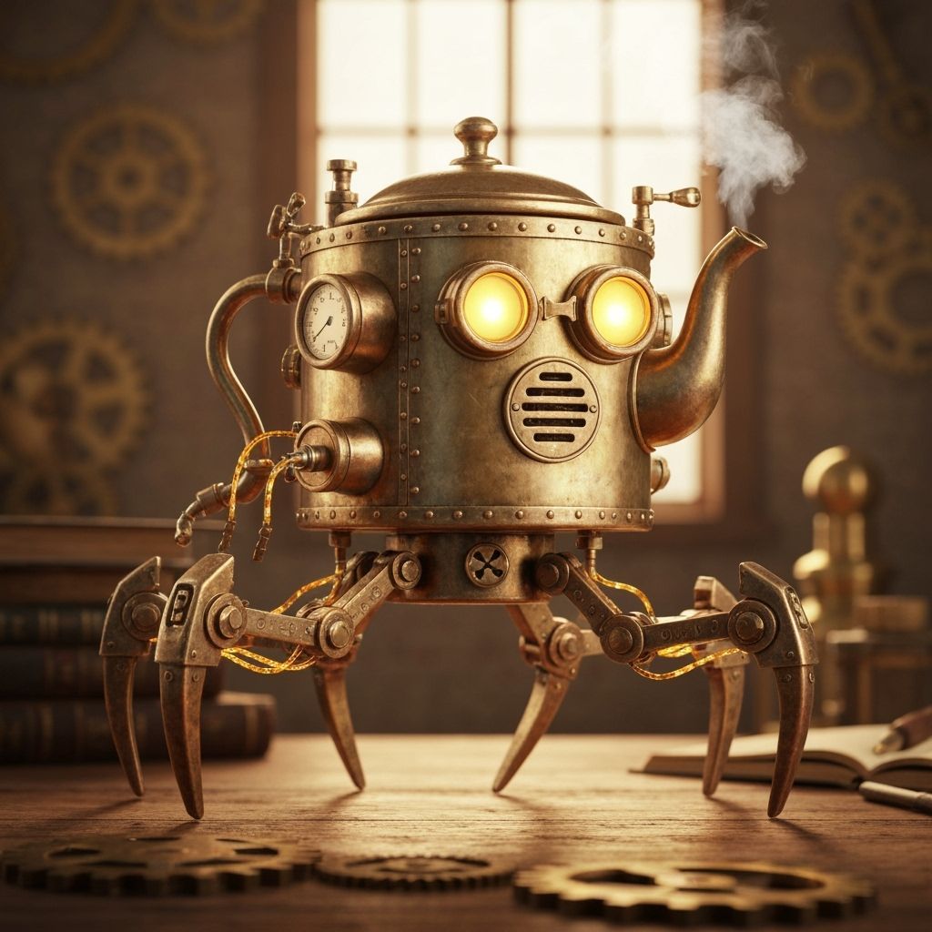 Steampunk Robot Teapot With Clockwork Spider Legs
