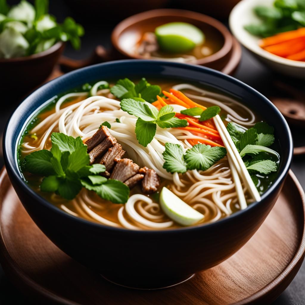 Aromatic Pho Noodle Soup in Impressionism Style