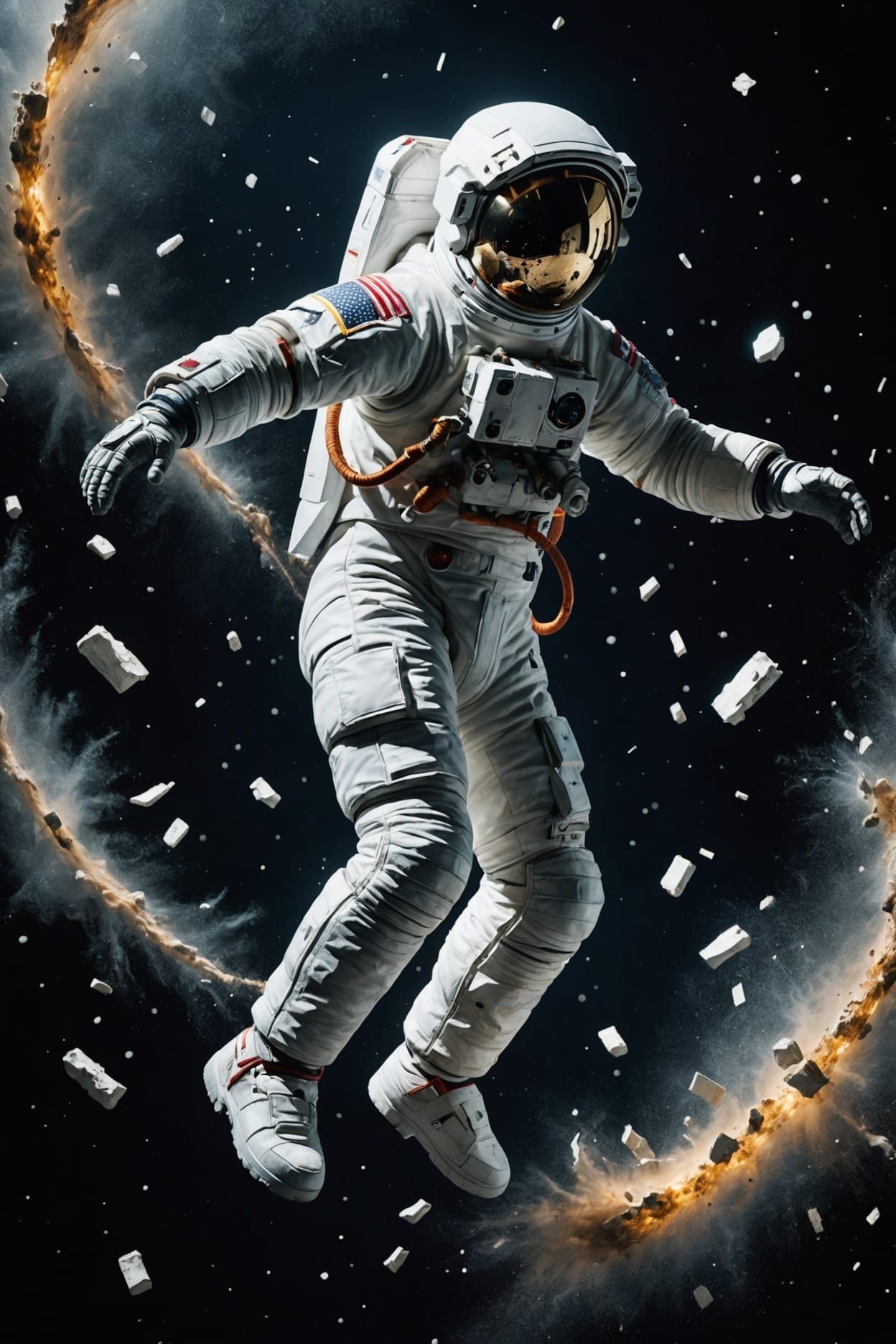 Astronaut Dissolving into Deep Space Shards