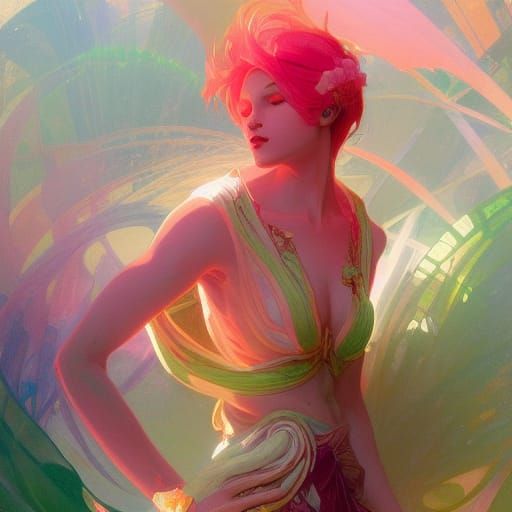 Rococo Boy in Pink, Orange and Green, Hyperdetailed