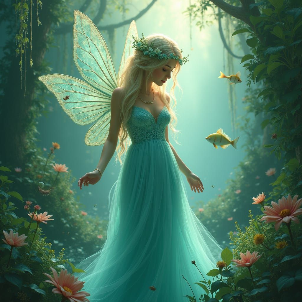 Whimsical Water Fairy in Dreamy Aquatic Scene