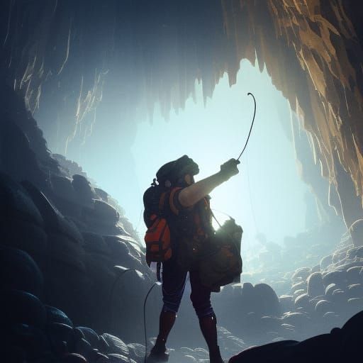 Cave Explorer in Art Deco Style Architecture