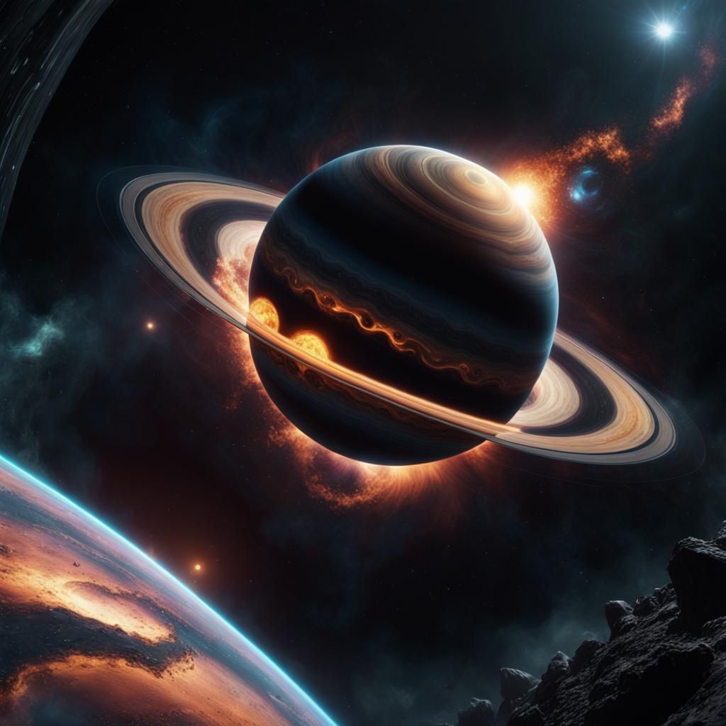 Black Saturn Consumed by Supernova, Digital Art