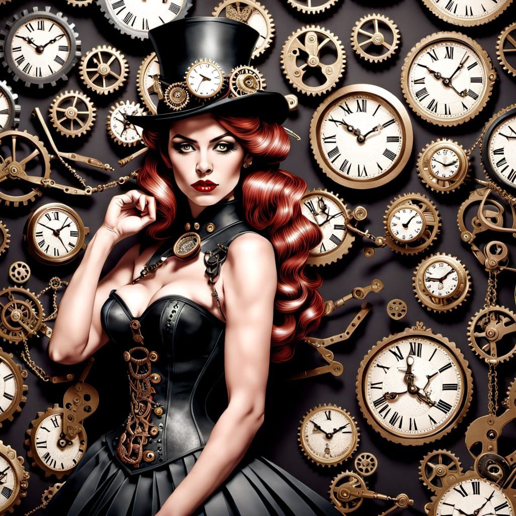 Steampunk Papercut Pin-Up Model Portrait in 8K