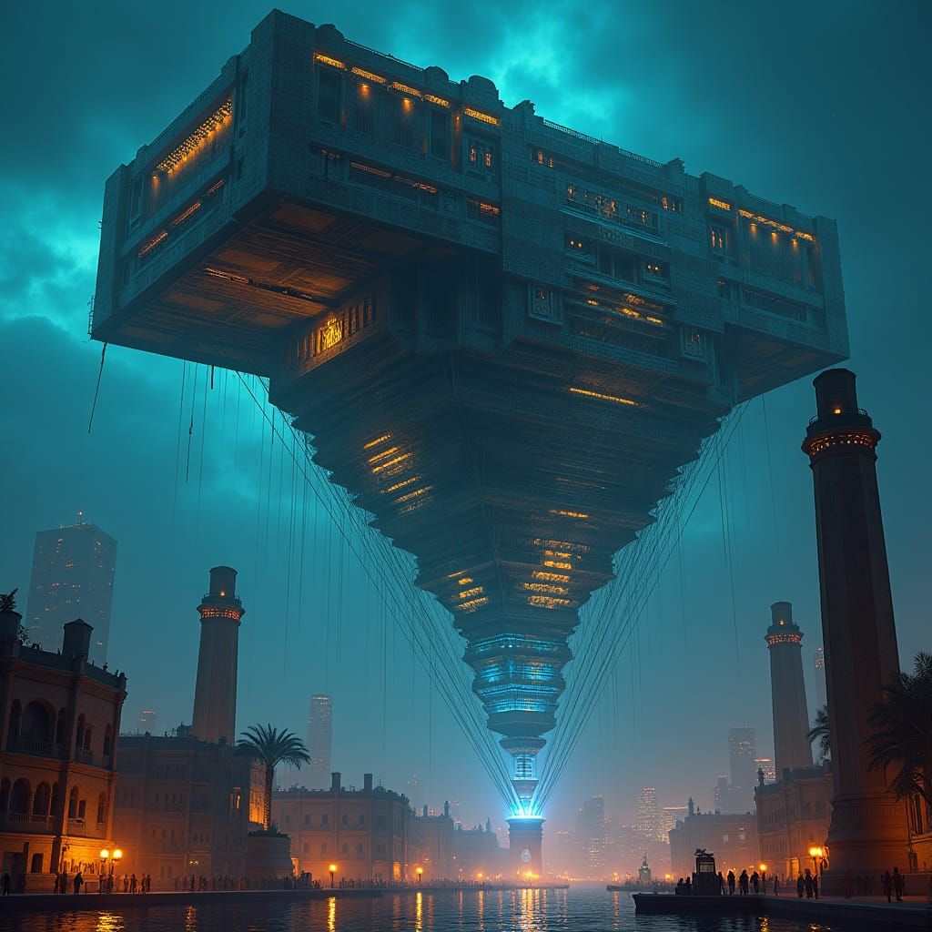 Cyberpunk Ancient Egypt Metropolis in Dystopian Style