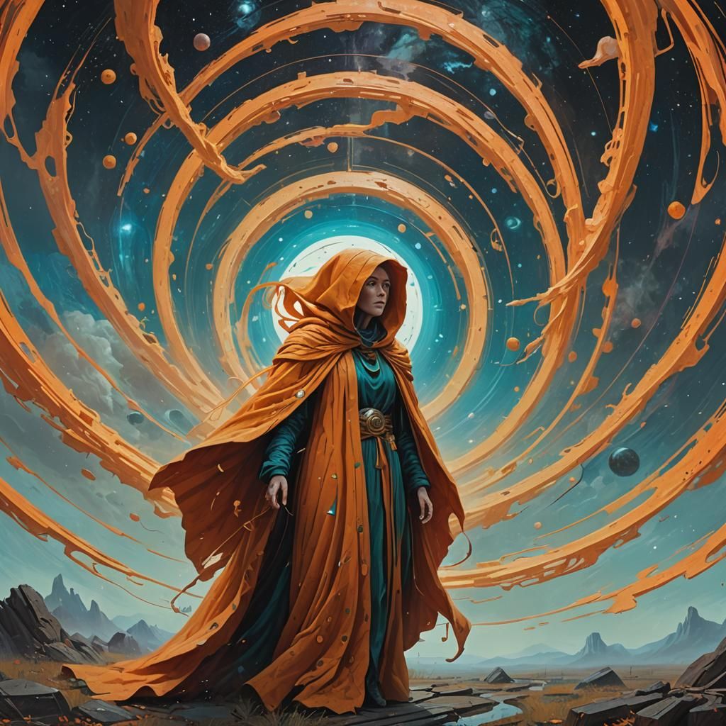 Pumpkin Priestess at Hyperspace Portal, Digital Art