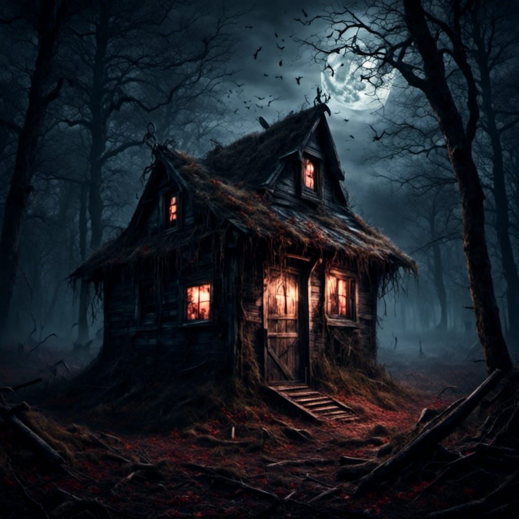 Creepy Shed at Night with Faceless Creature