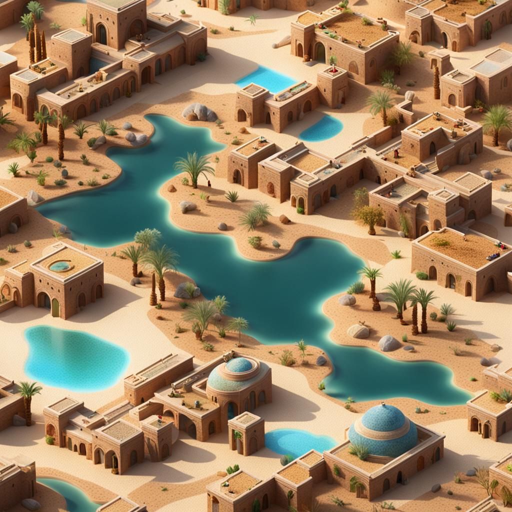 Desert Oasis City Built with Stone and Sand Glass