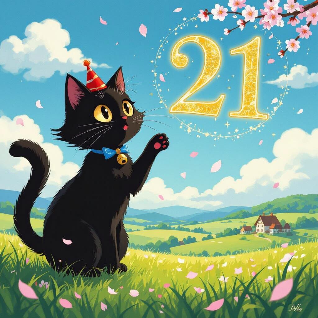Black Cat Celebrates 21st in Ghibli Style