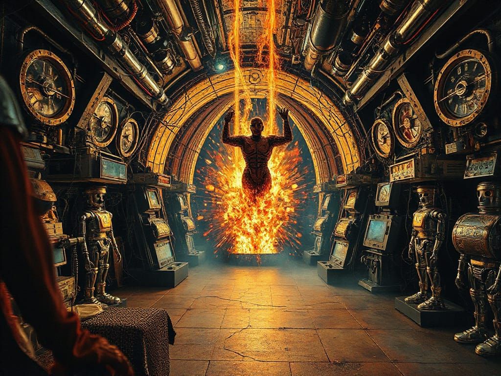 creepy dude supervillain hideout vast cavernous  atomic age ...