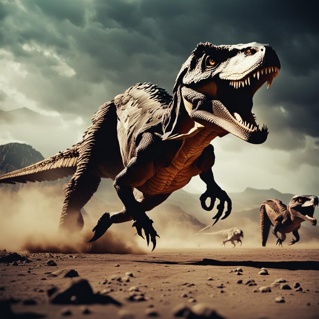 Dramatic Raptor Stampede in Cinematic Style