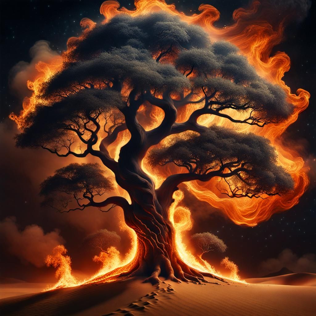 Burning Sand Tree at Night: Matte Painting