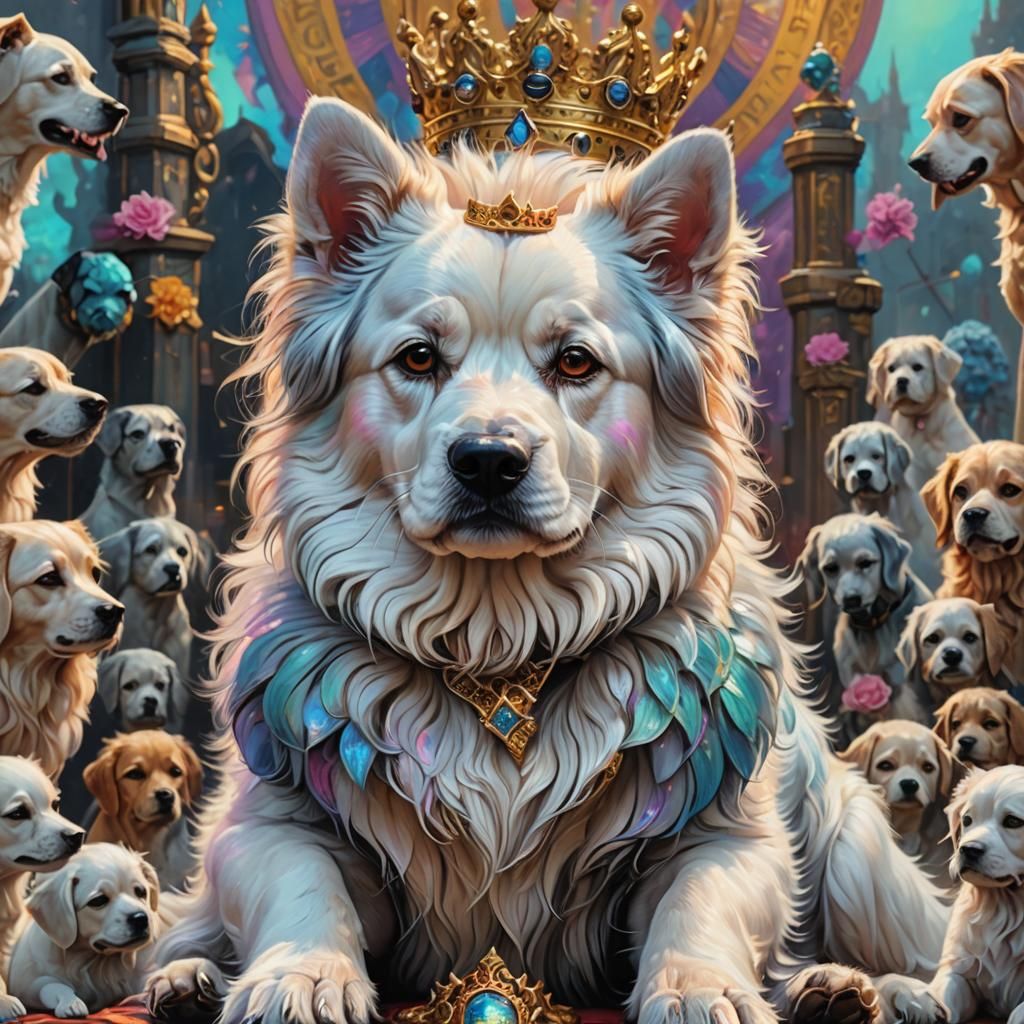 Hyperdetailed Dog King in Pastel Oil Painting