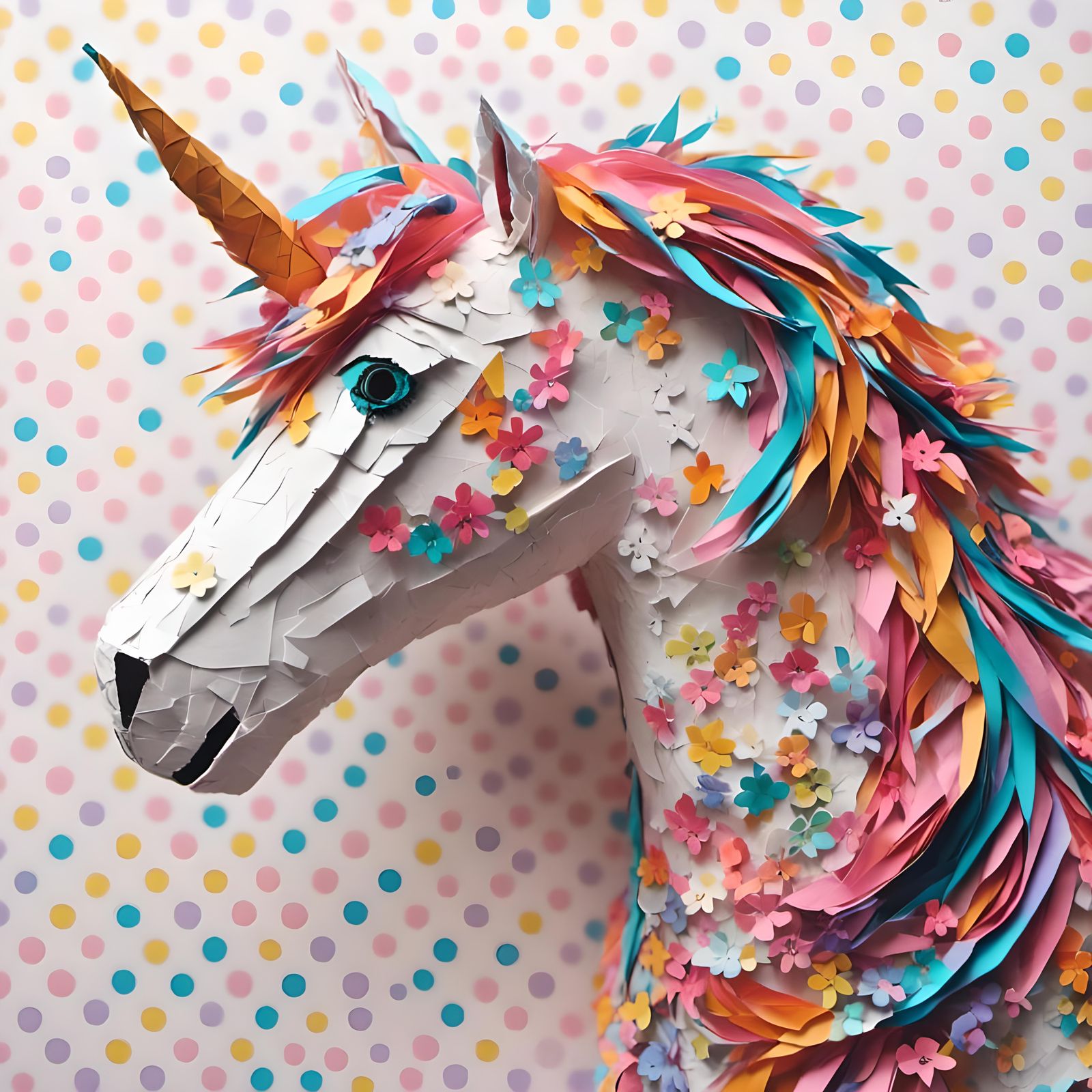 Vibrant Unicorn Piñata in 3D Paper Sculpture