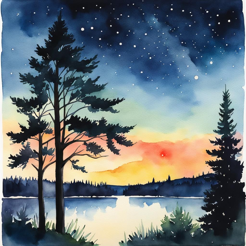 Big Dipper and Comet in Watercolor Sky