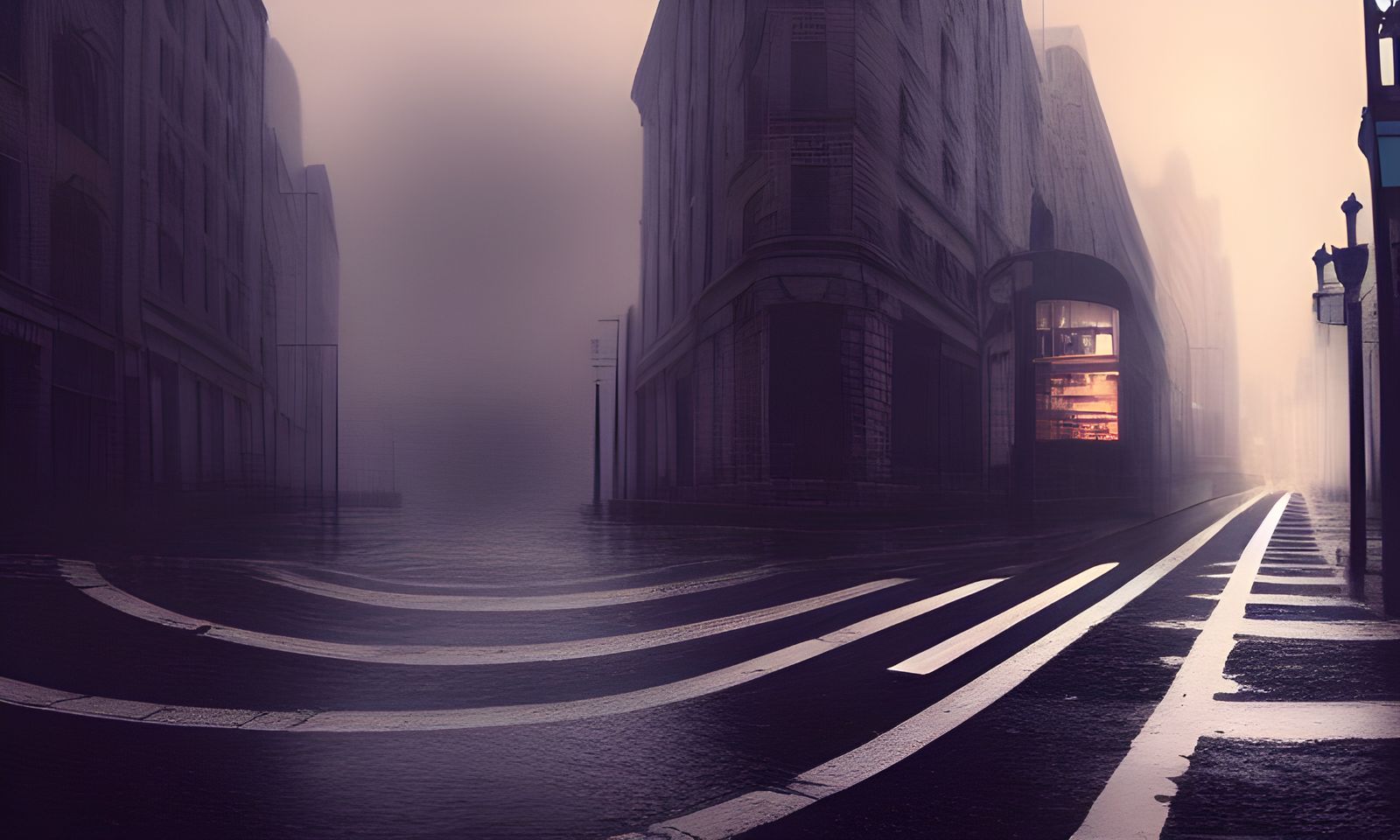 Desolate City Street Scene in Rainy Cinematic Digital Art