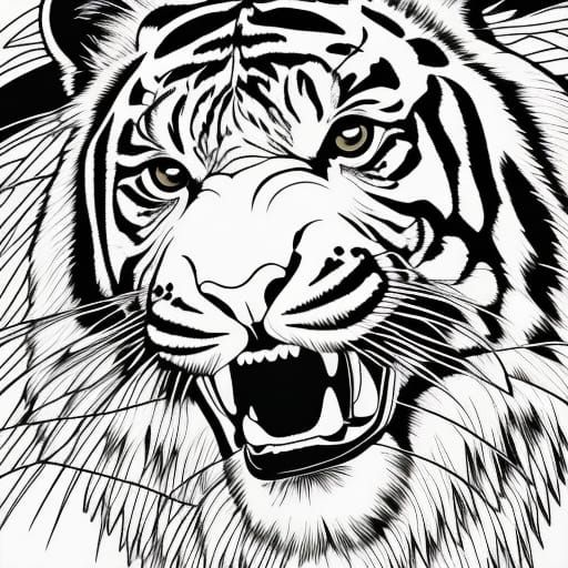 Tiger Drinking Water: Simple Coloring Book Page