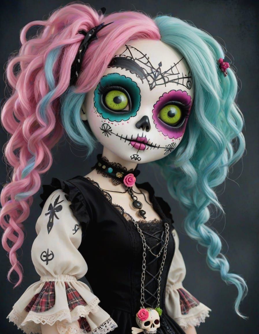 Whimsical Gothic Voodoo Doll with Bohemian Accessories