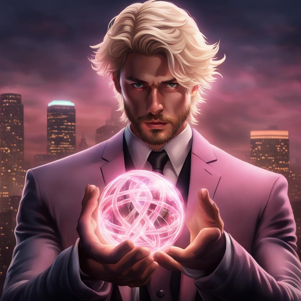 Boston Skyline: Man with Glowing Helix, Fantasy Art