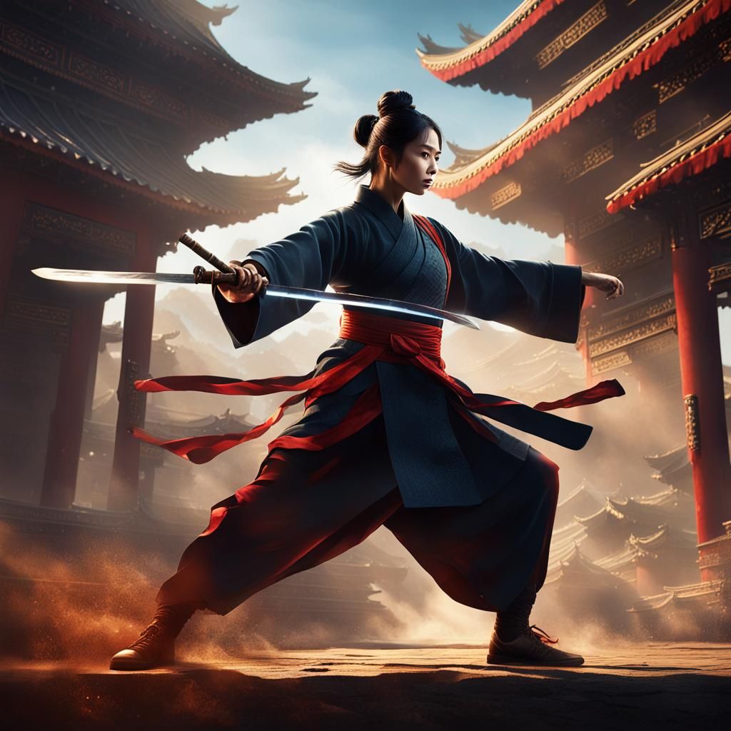 Elegant Kung Fu Master in Dynamic Action Scene