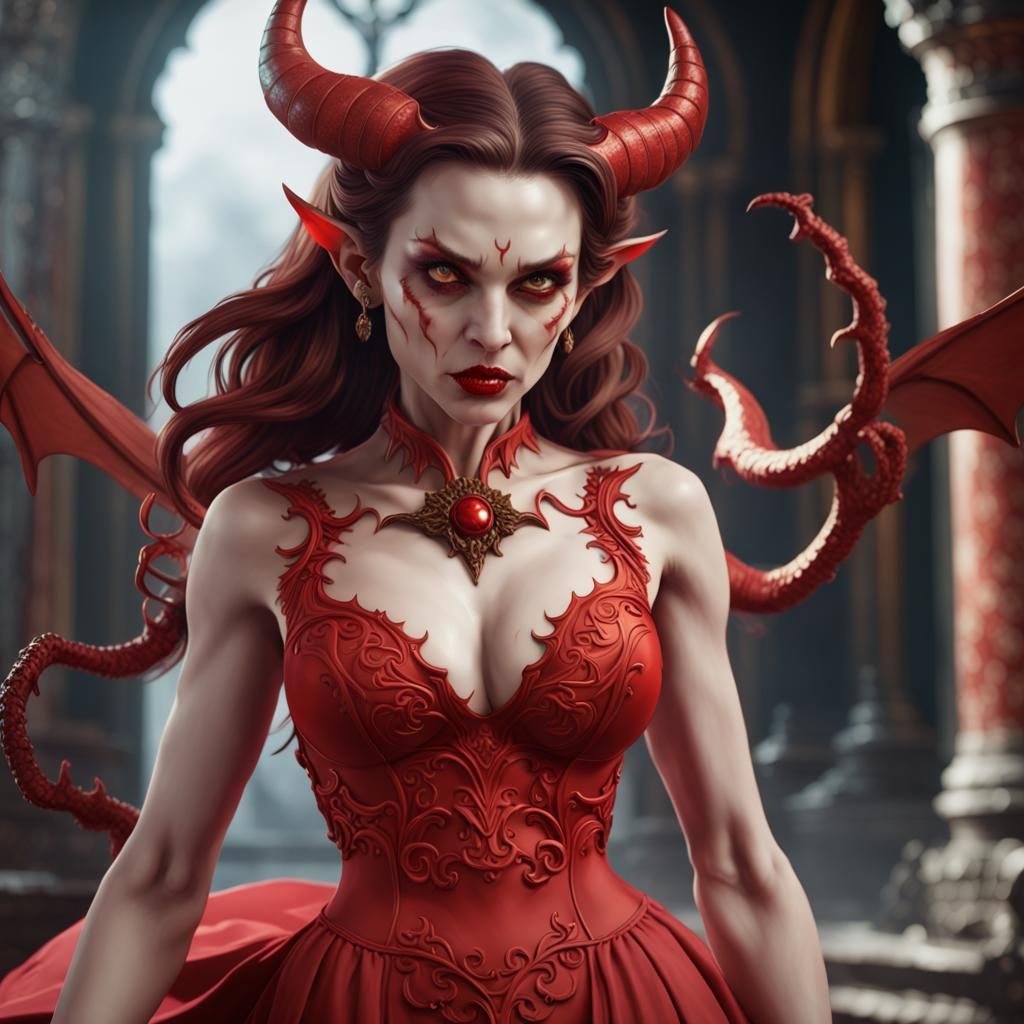 Demonic Porcelain She-Devil in Detailed Matte Painting