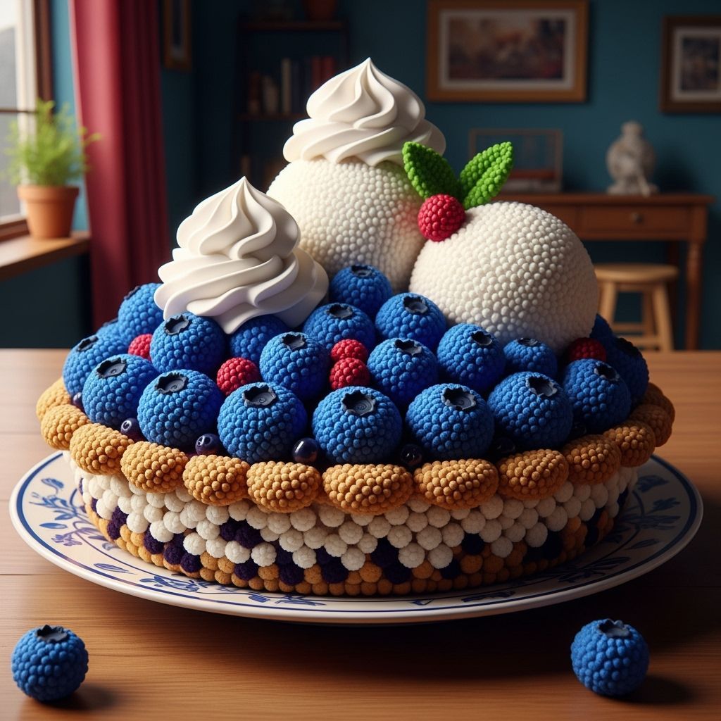 Hyperrealistic Pom-Pom Blueberry Pie as Digital Art