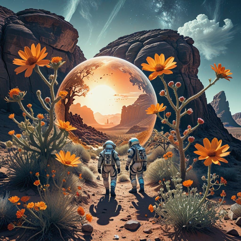 Astronauts Discover Vibrant Oasis on Distant Desert Planet