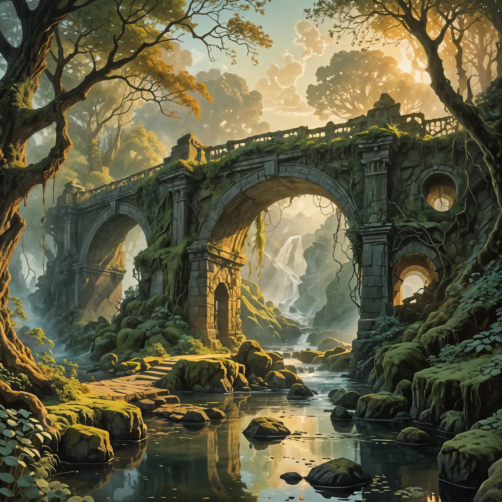 Ancient Stone Titan Bridge in Ethereal Fantasy Style