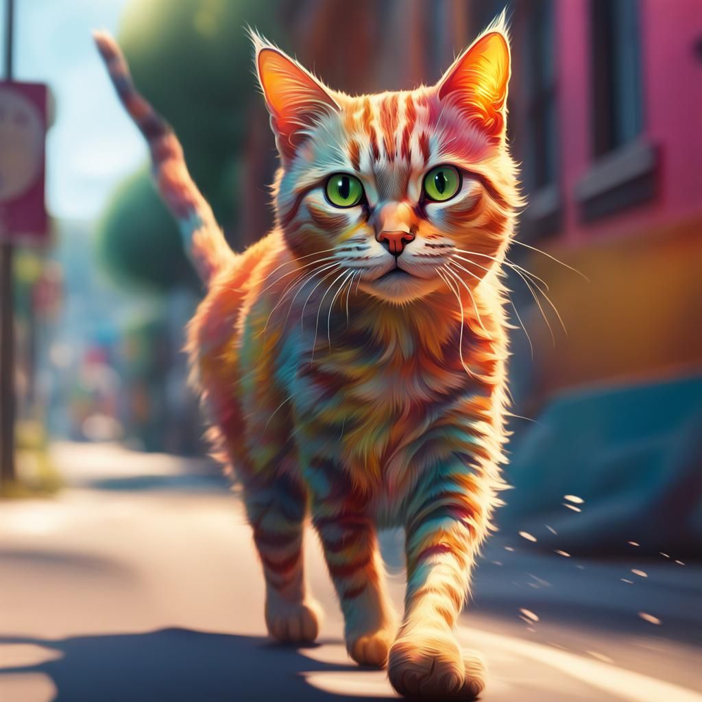 Hyperrealistic Pixie Bob Cat Walking Down Street