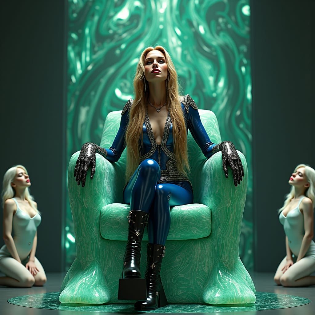 Kylie Minogue on Variscite Throne in Fantasy Style