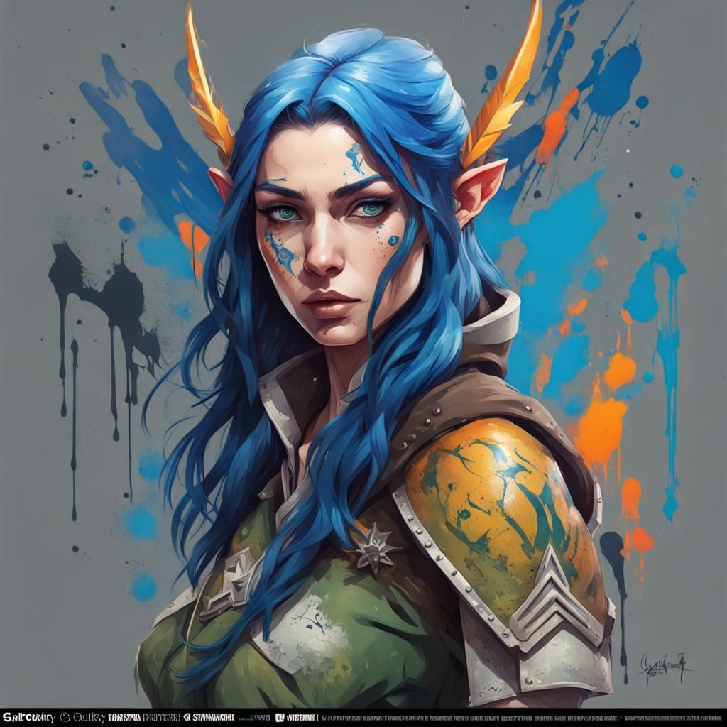 Elven Ranger Portrait in Graffiti Art Style