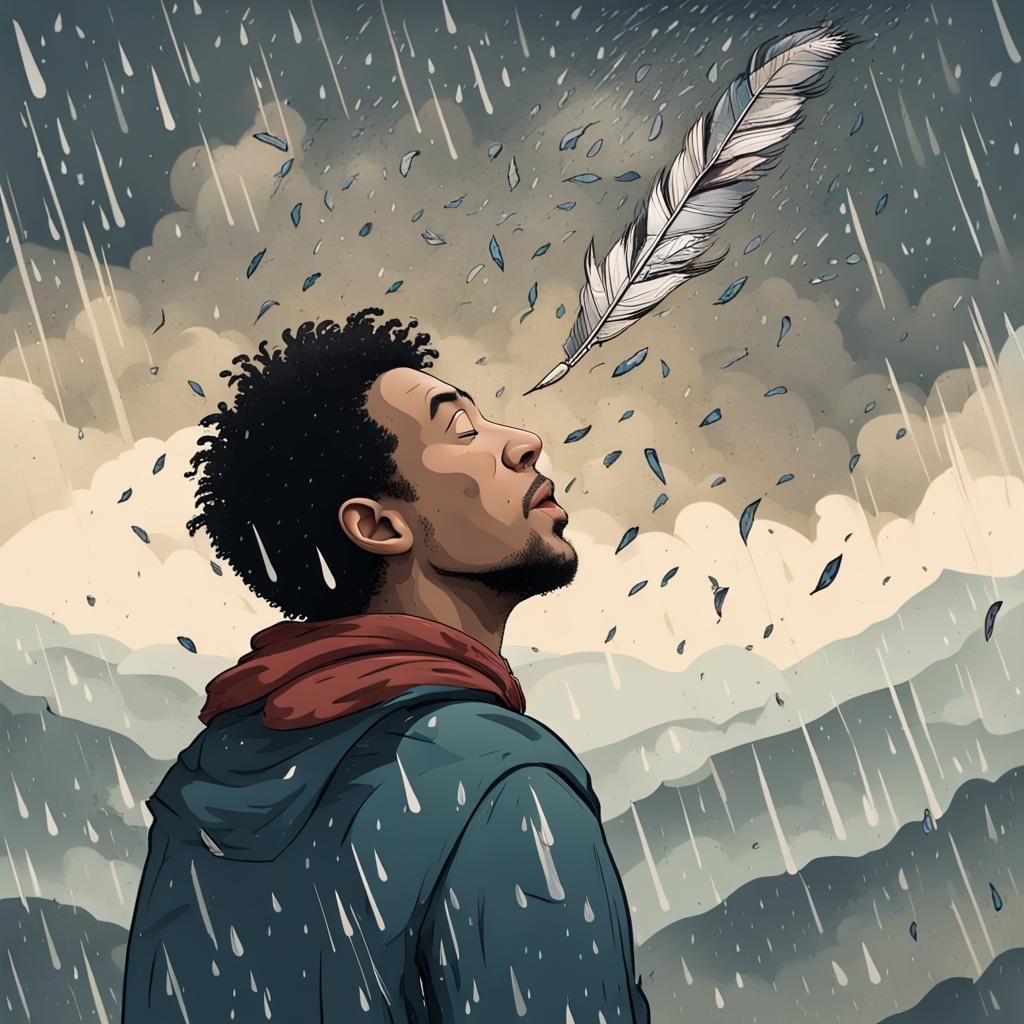 Man Cries Feathers on Mountain Top