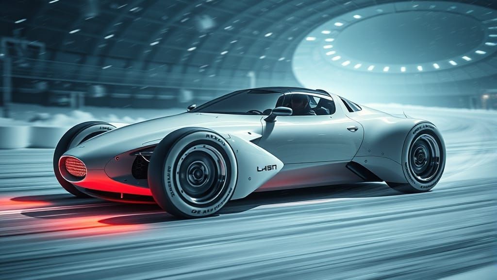 Sleek, High-Tech Formula 1 Car Zooms Through Snowy Jungle