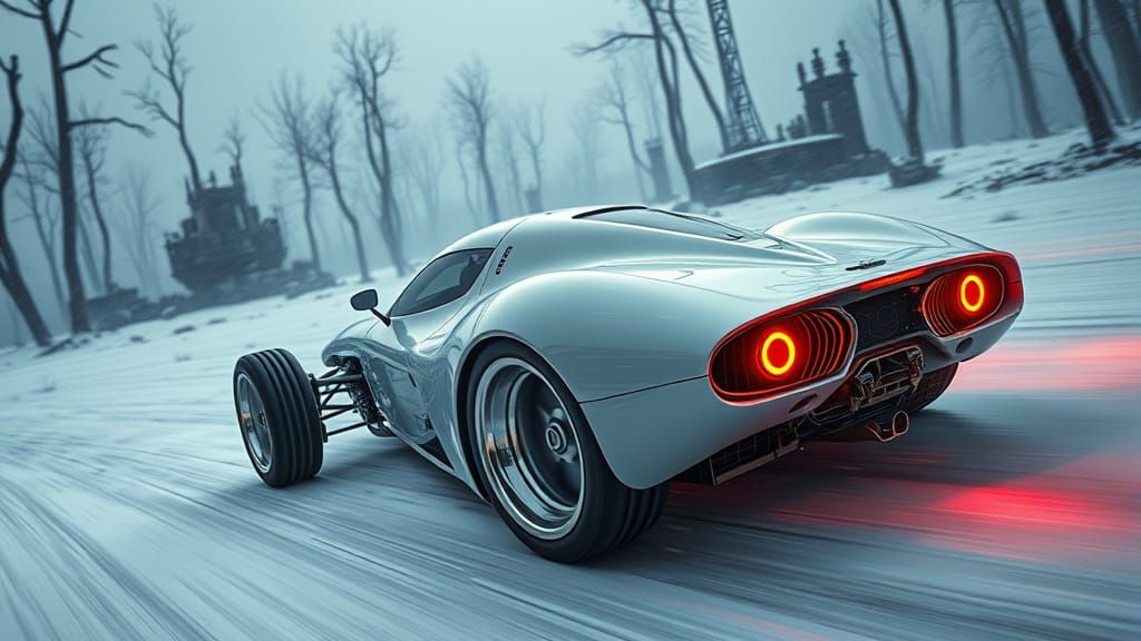 Racing Car Blasts Through Atomic Age Jungle in Futuristic St...