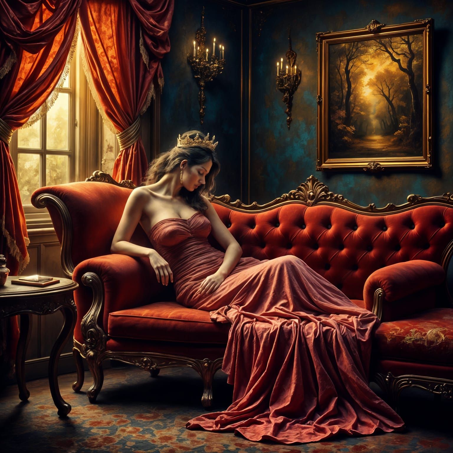 Queenly Reflections in Neo-Impressionist Oil Painting