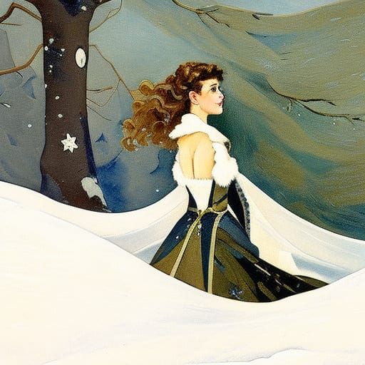 Girl in Snowdrift: Early 20th Century Gouache Portrait