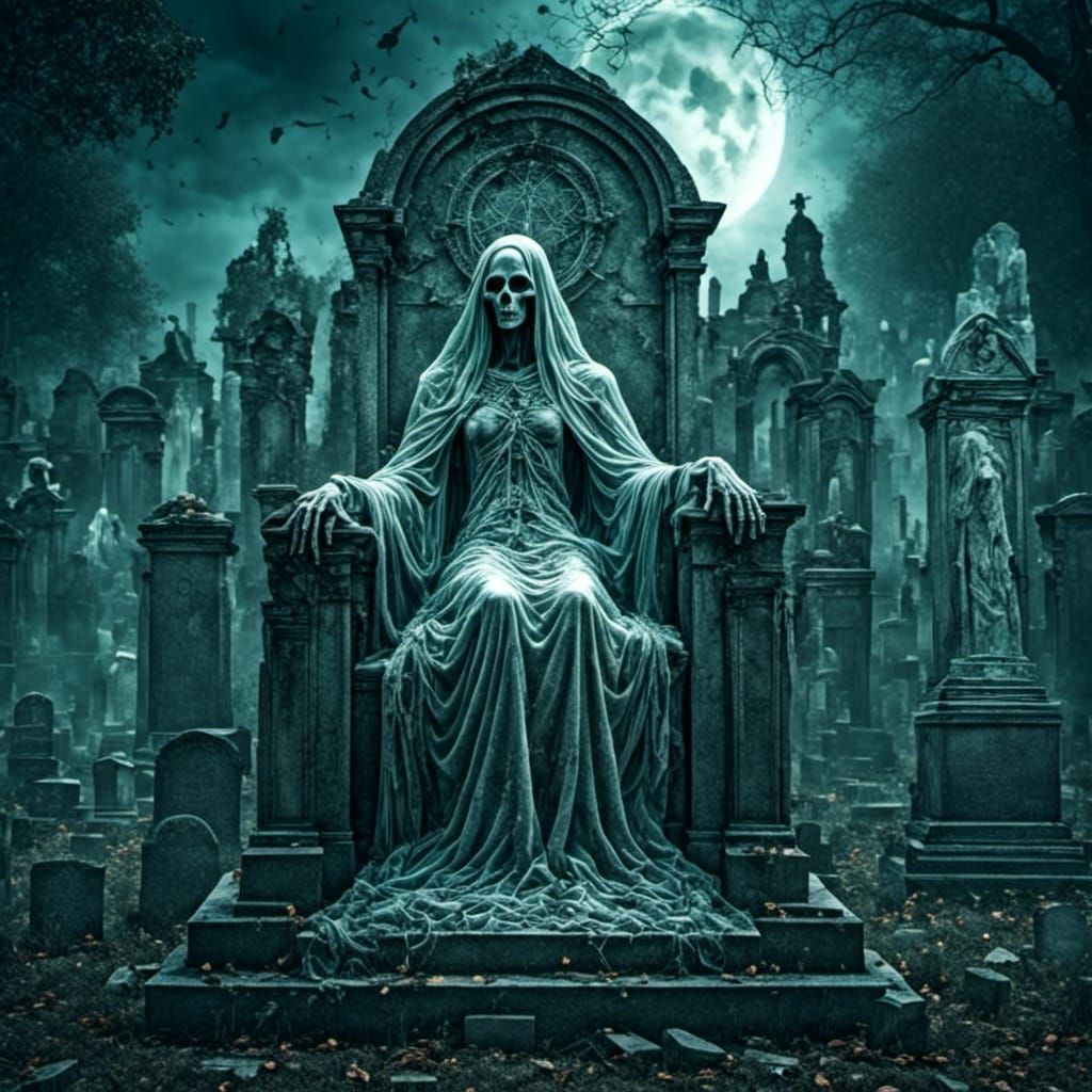 <lora:Ghostly:1.0> <lora:MyStyle-Sombre:1.0> (Transparent spooky Spirit ghost rising up: 3) sitting on throne on top of ...