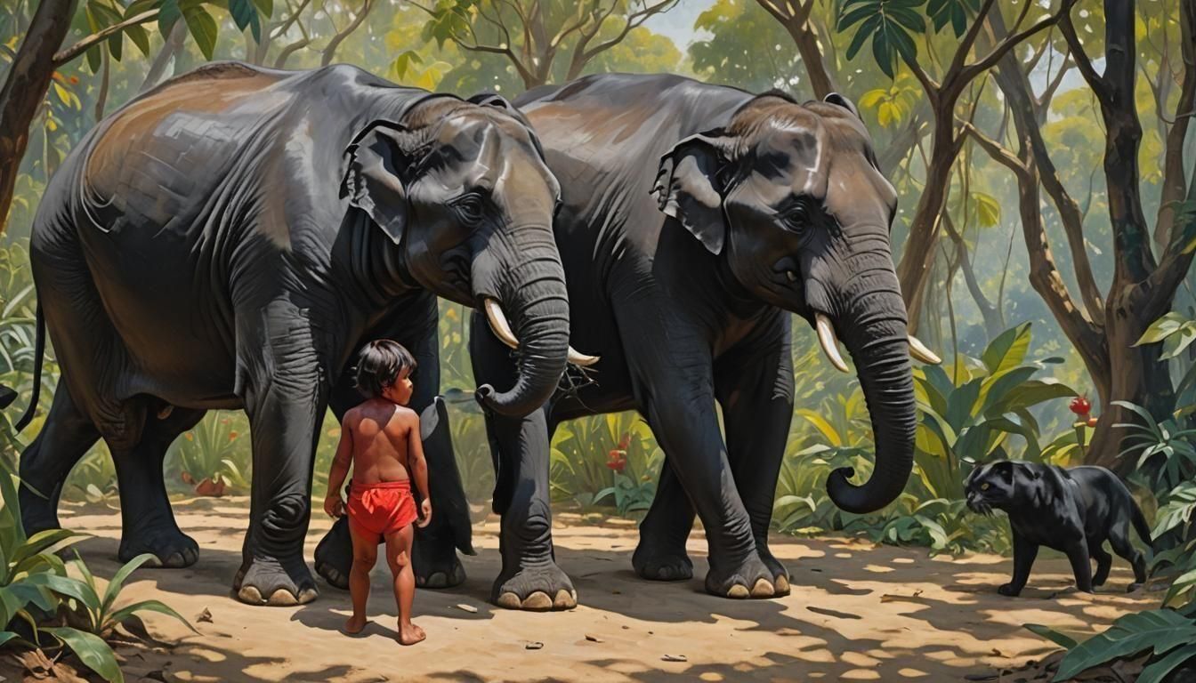 The Jungle Book, Mowgli is Surprised by Panther Bagheera, We...