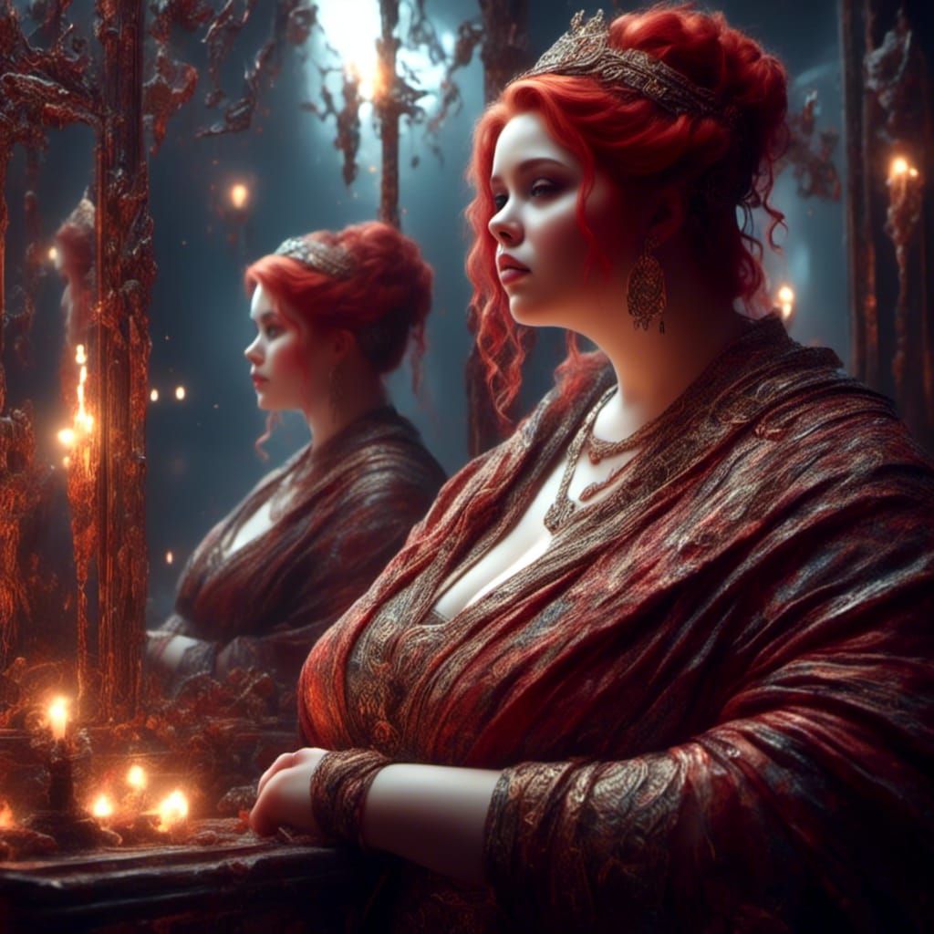 Obese Woman's Thin Reflection in Sci-Fi Mirror