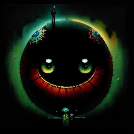 Pop Surrealism Painting of Two Figures with Big Eyes