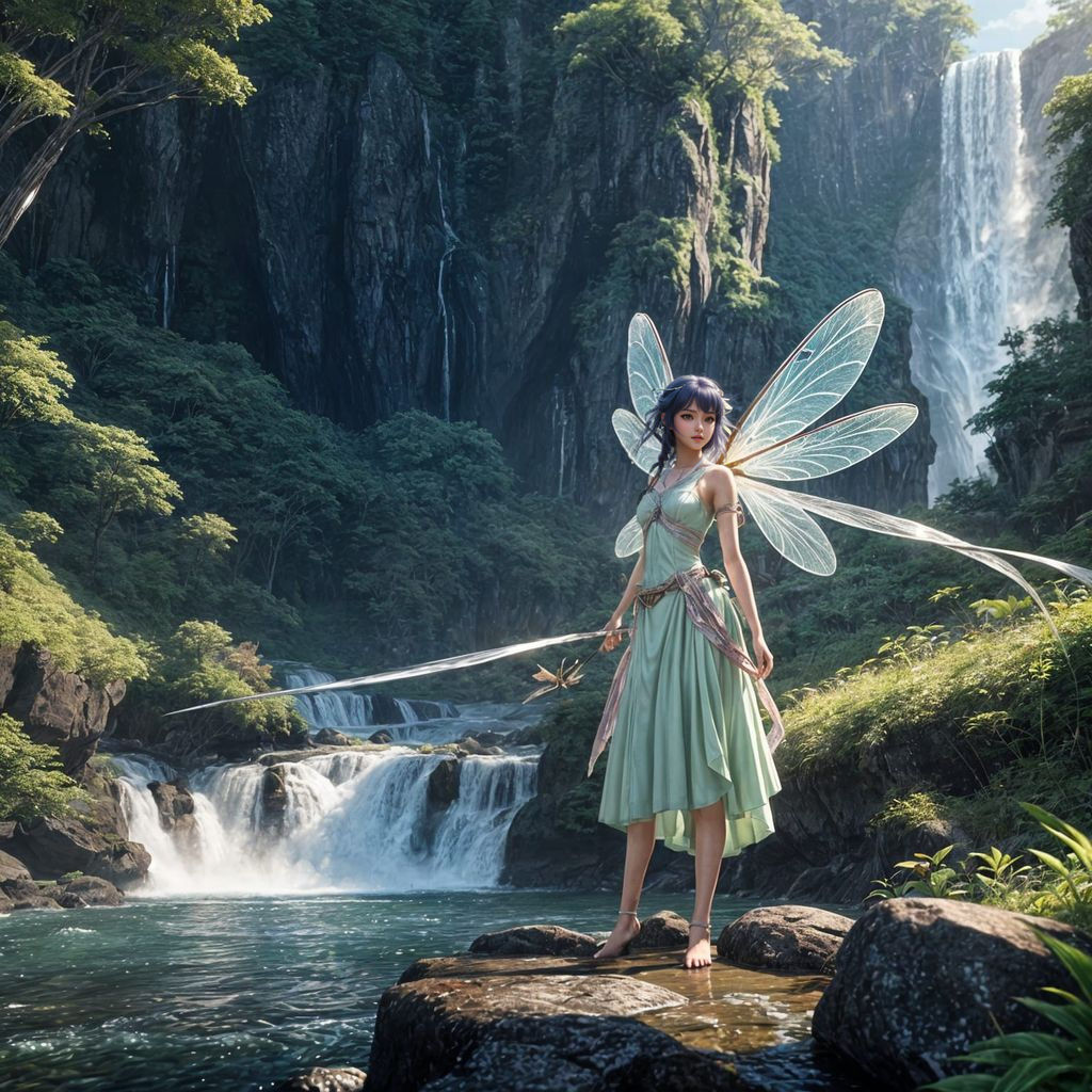 Serene Sylph with Dragonfly Wings in 3D Anime Art