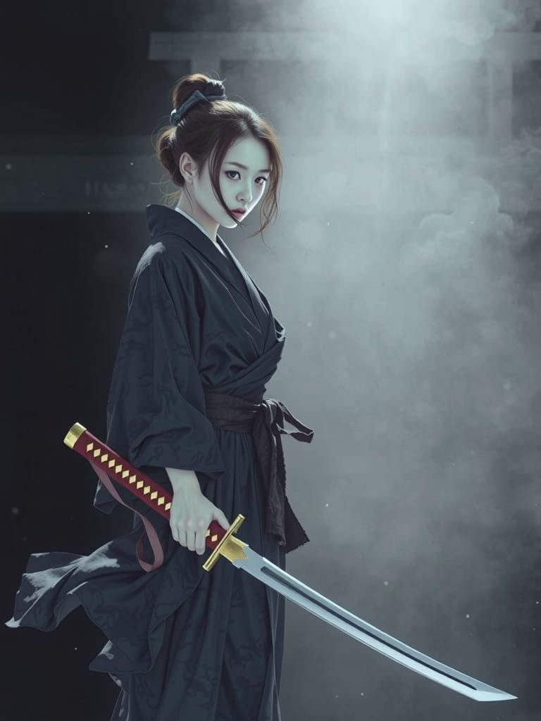 Female Samurai with Katana in Flowing Style