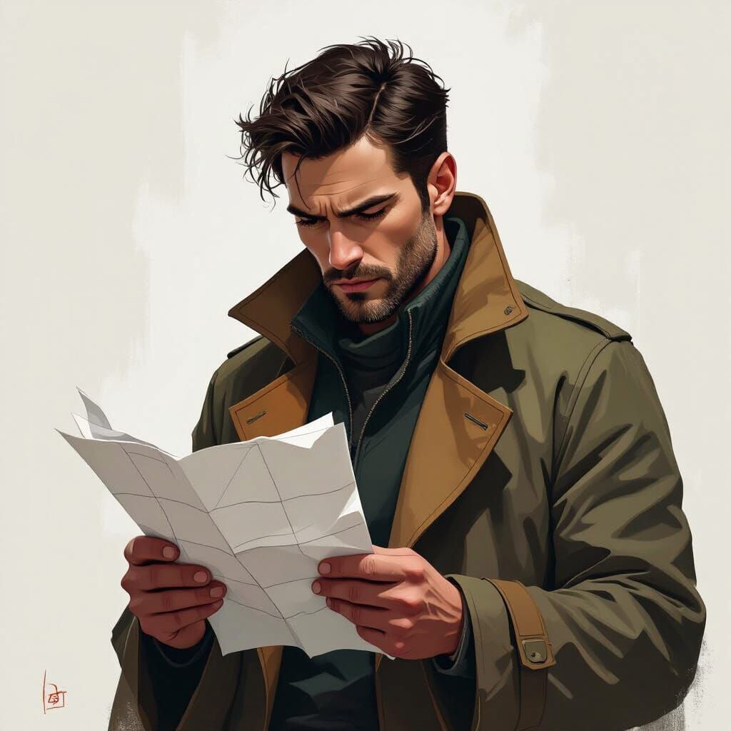 Man Reads Paper in Retro-Futuristic Style