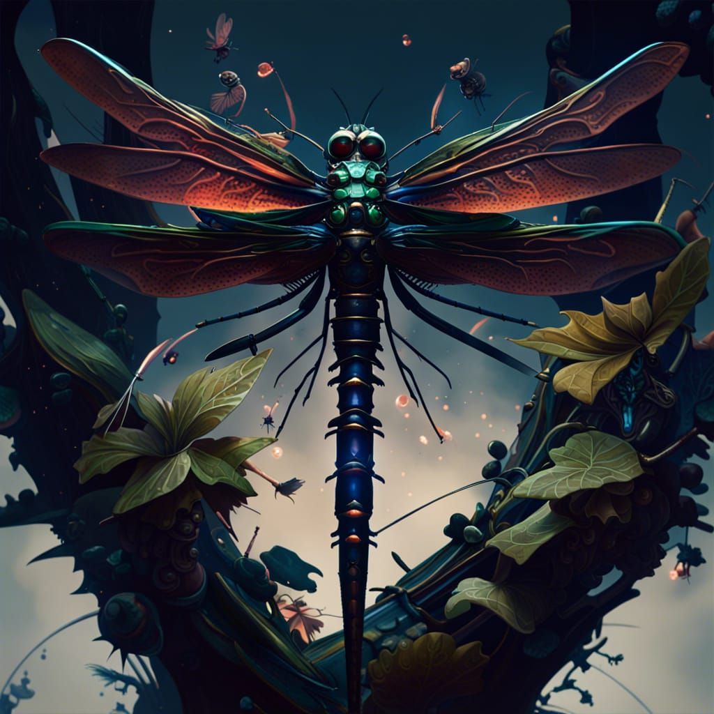 Hyperdetailed Dragonflies in Dark Fantasy Style